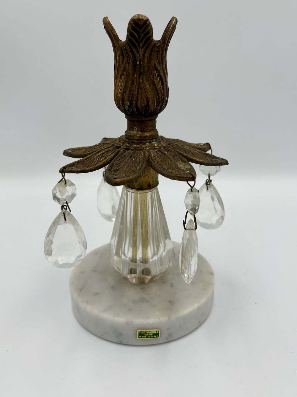 Vintage Italian Marble & Crystal Accent Lamp Base – Florentine Tole Style – Made